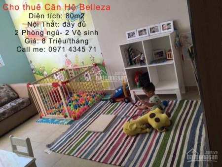 Belleza Phạm Hữu Lầu có căn hộ rộng 80m2, 2 PN, cần cho thuê 8.5 triệu/tháng, có nội thất