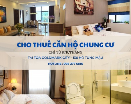 Cho thuê căn hộ chung cư GoldMark City Hồ Tùng Mậu Bắc Từ Liêm giá 8tr/tháng 2 ngủ, 80m2, ,