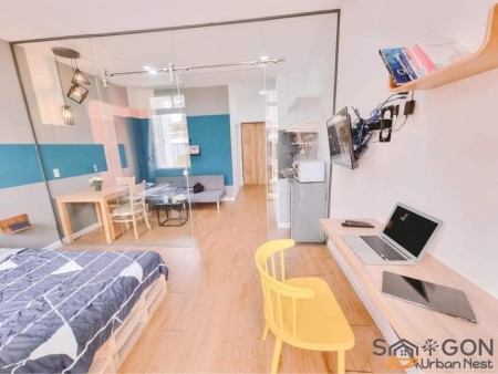 CHDV studio có vách ngăn bếp riêng biệt, ban công - full nội thất có máy giặt riêng