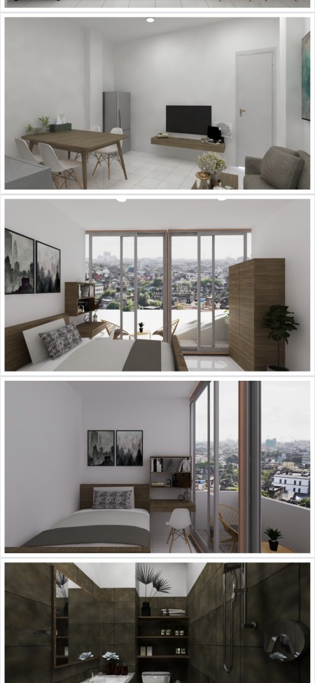 Mẫu 3D Phòng dạng 1pn chuẩn bị khai trương Tại Hoàng Sa Tân Định Q1