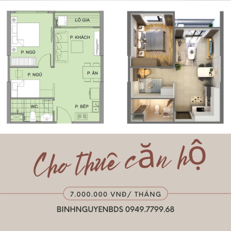 Cho thuê nhanh căn hộ 1 pn +1, tầng trung hướng mát, Vinhomes Smart City, 7tr/tháng