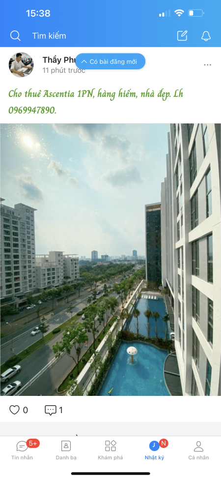 Cho thuê chung cư 1pn 55m2 Ascentia Nguyễn Lương Bằng Q7 ngay Khu Phú Mỹ Hưng - Hàng Hiếm