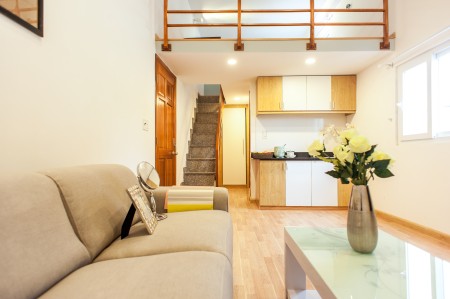 Cho thuê căn hộ Quận 4 full nội thất, duplex, ngay Bến Vân Đồn, Cầu Khánh Hội, Sát Quận 1, Đh Luật, 59m2, 1 phòng ngủ, 1 toilet
