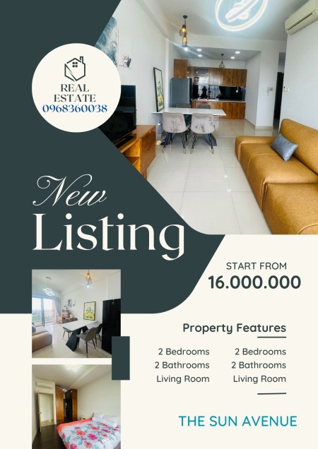Căn hộ siêu mới, đang trống sẵn, 16 triệu, 2PN, The Sun Avenue