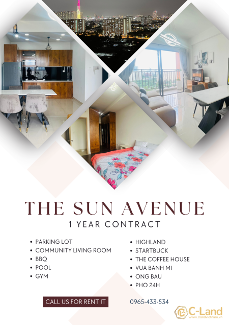 Cho thuê 2 phòng ngủ The Sun Avenue 73m2 đầy đủ đồ 16.5 triệu bao phí
