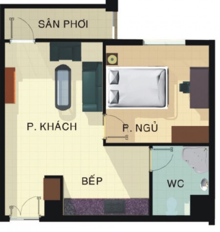 Cho thuê liền căn hộ 1PN chung cư Phú Thạnh Quận Tân Phú.