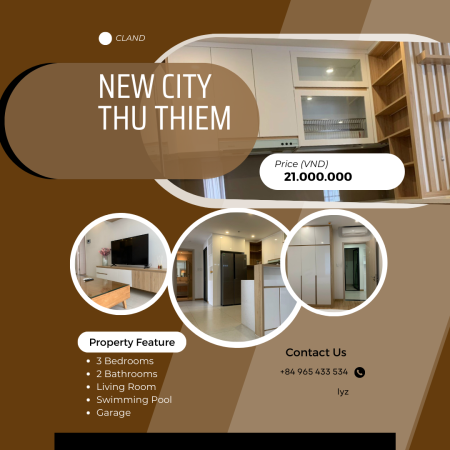 Cho thuê 3 phòng ngủ New City 102m2 đầy đủ nội thất 21 triệu