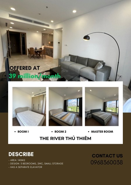 Giá không tưởng 3PN, thang máy riêng, 39 tr, Full, The River Thủ Thiêm