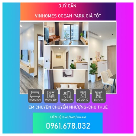 Giỏ hàng căn hộ 1PN,2PN, 3PN cho thuê Vinhomes Ocean Park Gia Lâm giá siêu tốt tháng 11/ 0961678032, 55m2, 2 phòng ngủ, 1 toilet