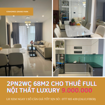 Cho Thuê Căn Hộ 2PN2WC 67m2 Full Nội Thất Cao Cấp Tại Origami Vinhomes Q9 Chỉ 8Tr