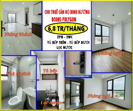 Gấp: Căn 2pn, 2wc, *6,8 tr/tháng* tại chung cư Bcons Polygon, gần Phạm Văn Đồng, Bình Dương