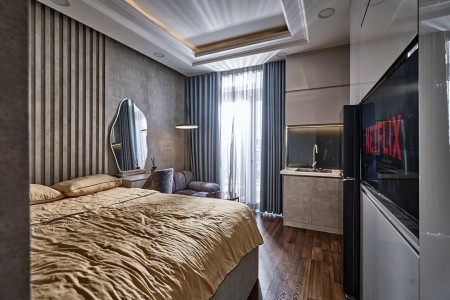 Căn hộ có ban công decor xịn xò tone đen xám, nội thất mới 100%. Đường Cách Mạng Tháng Tám