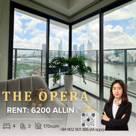 The Opera cho thuê căn hộ 4 phòng ngủ view trực diện sông và thành phố, thang máy riêng