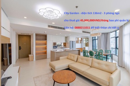 Cho thuê gấp 3 phòng ngủ City Garden Bình Thạnh diện tích 136m2 full nội thất, liên hệ 0888211011