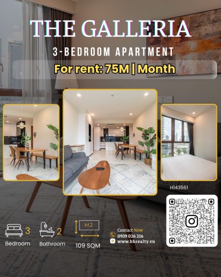 THE GALLERIA : CHO THUÊ CĂN HỘ 3PN - FULL NT - VIEW TRỰC DIỆN SÔNG