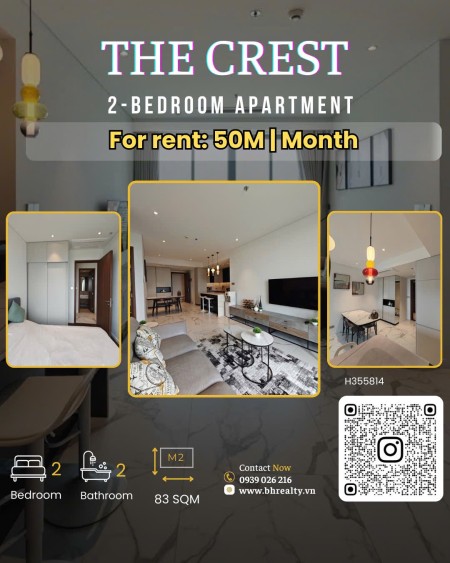 THE CREST: CHO THUÊ 2PN - FULL NT - THIẾT KẾ VIEW LANDMARK81