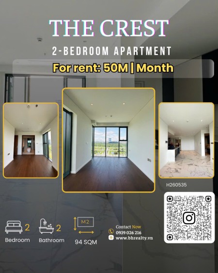 THE CREST : CHO THUÊ 2PN - NTCB CÓ BỒN TẮM - DIỆN TÍCH LỚN