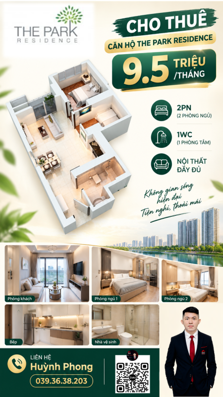 Cho thuê The Park Residence 2PN - 9.5 triệu/tháng đủ nội thất