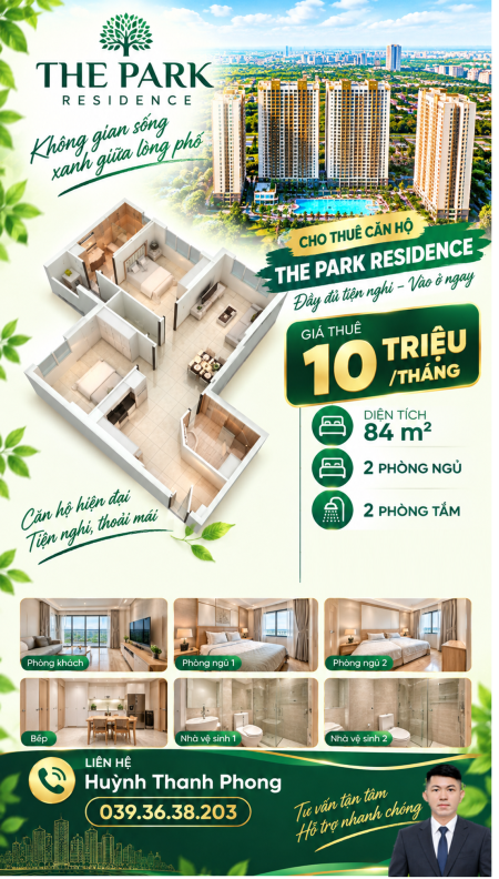 Cho thuê 2PN2WC 84m2 - 10 triệu/tháng - The Park Residence Nhà Bè