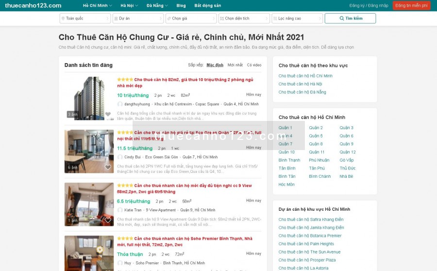 Thuecanho123.com- 95% khách hàng tìm được chung cư cho thuê ưng ý