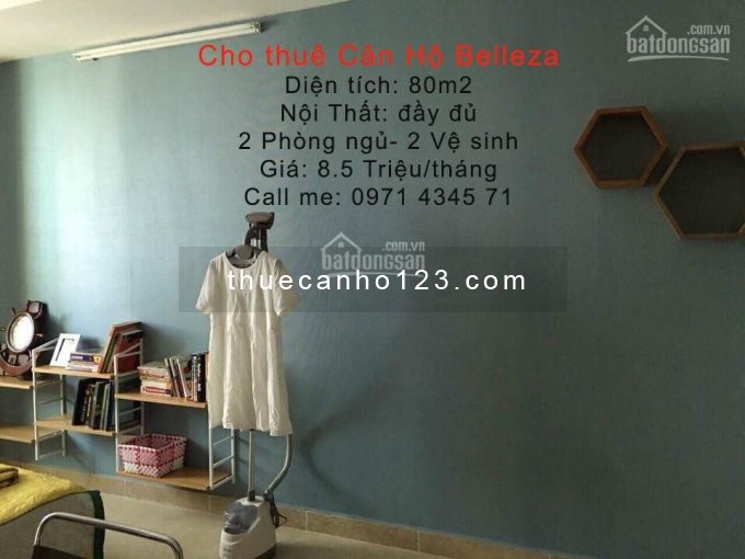 Belleza Phạm Hữu Lầu có căn hộ rộng 80m2, 2 PN, cần cho thuê 8.5 triệu/tháng, có nội thất