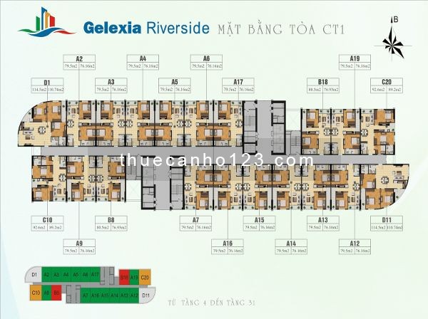 Cho thuê căn hộ chung cư Gelexia Riverside tại Hoàng Mai Hà Nội. Căn 2 phòng ngủ giá cho thuê 8,5 triệu/tháng