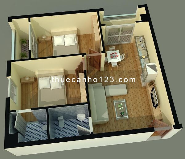 Cho thuê căn hộ có diện tích 56m2 giá cho thuê 5,5 triệu/tháng có 2 phòng ngủ tại chung cư Tecco Green Nest quận 12