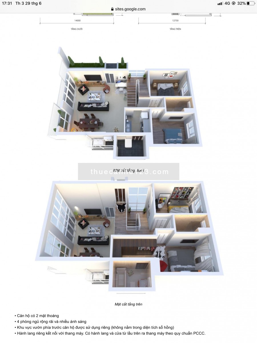 Cho thuê căn hộ The krista dạng duplex 4pn,3wc, 198m2, đầy đủ nội thất giá 17 triệu/tháng