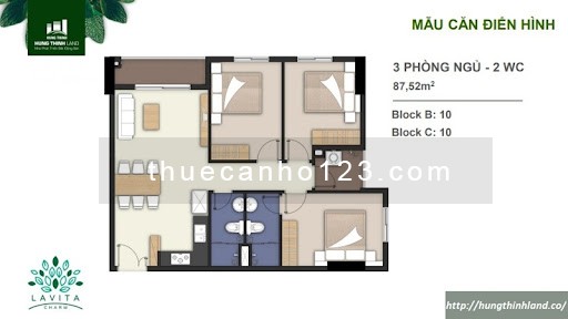 Cần cho thuê căn hộ 3 phòng ngủ Lavita Charm, full nội thất, giá chỉ 7 triệu