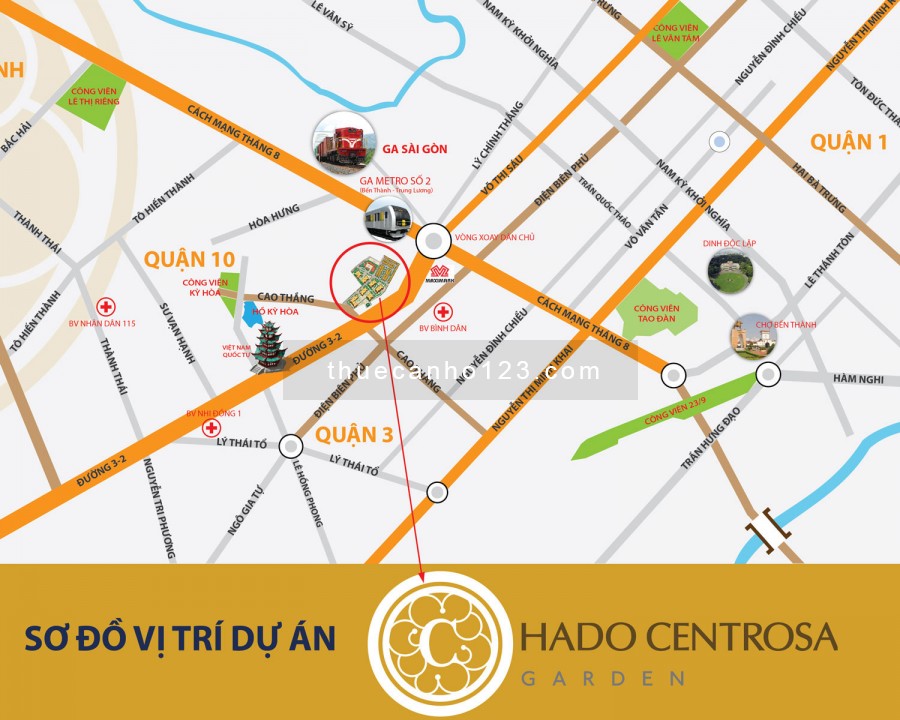 Vị trí dự án cho thuê căn hộ Hado Centrosa Garden