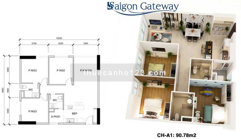 Cần cho thuê căn hộ Saigon Gateway rộng 90m2, chỉ 7 triệu