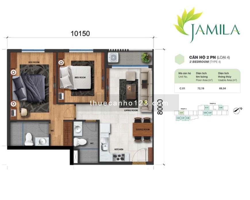 Cho thuê căn hộ 70m2 Jamila quận 9 mức giá cực kì hấp dẫn