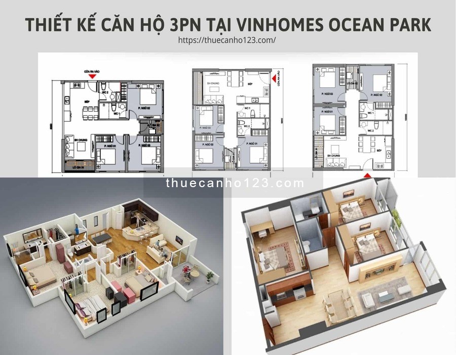 thiết kế căn hộ 3pn tại Vinhomes Ocean Park Gia Lâm