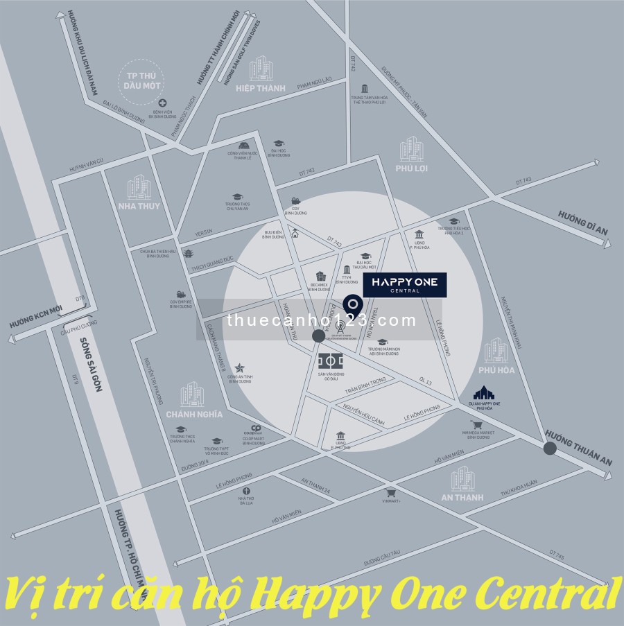 vị trí căn hộ Happy One Central