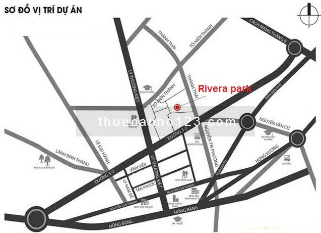 Cho thuê căn hộ Rivera Park Sài Gòn Q10.74m, 2pn, đầy đủ nội thất, tầng cao thoáng mát. Giá 15tr/th