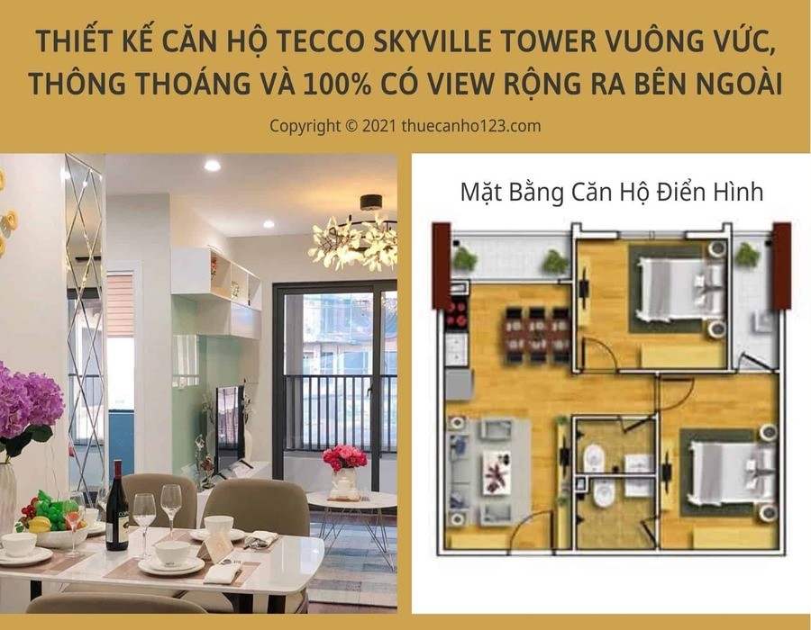 Thiết kế căn hộ Tecco Skyville Tower vuong vức, thông thoáng