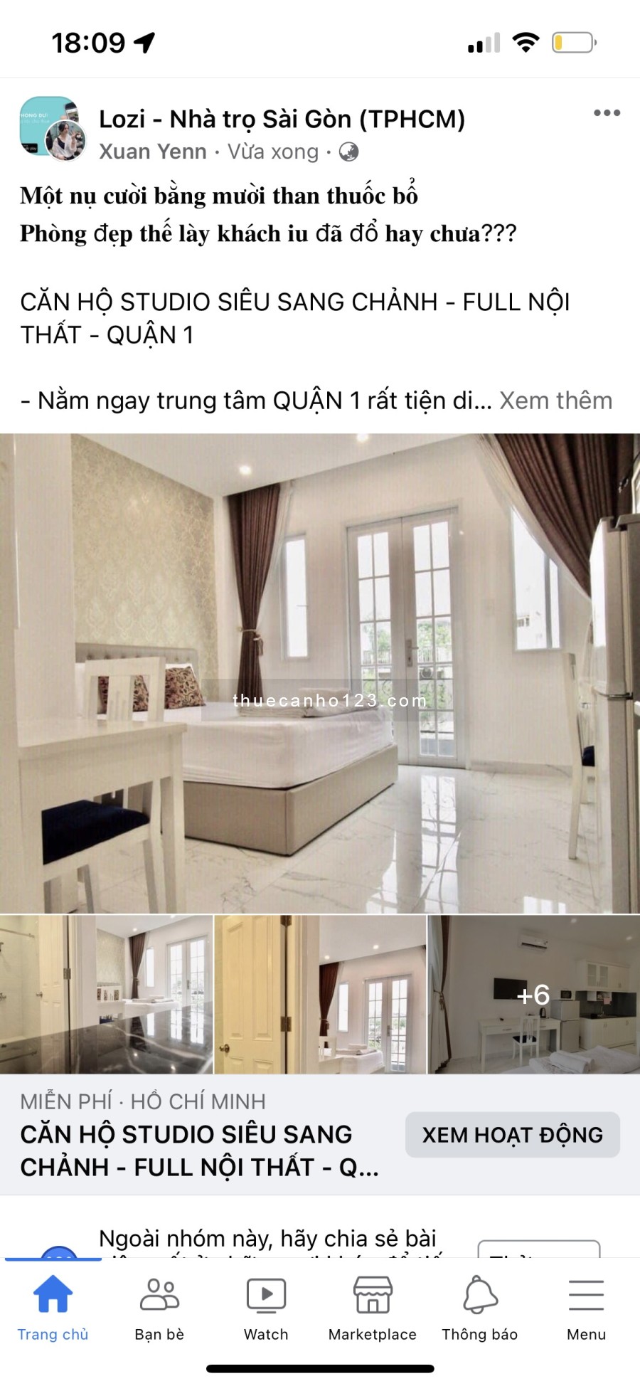 Cho thuê căn hộ Studio full nội thất tại Quận 1