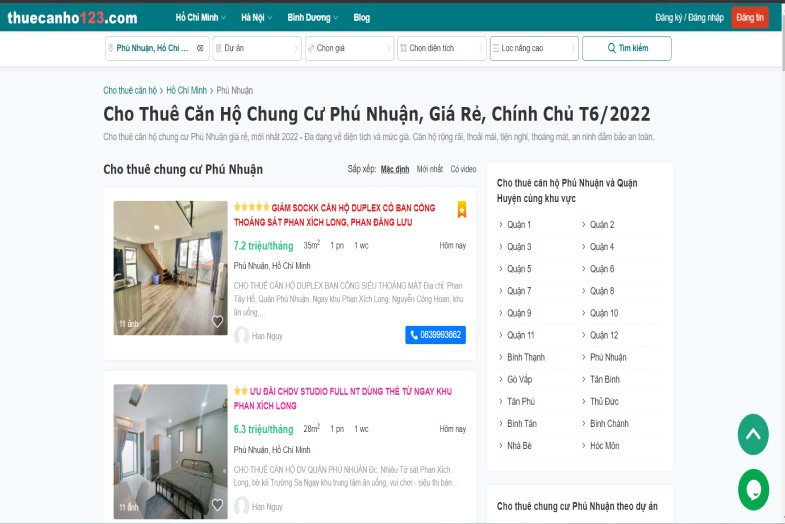 Tìm thuê căn hộ Phú Nhuận TP Hồ Chí Minh