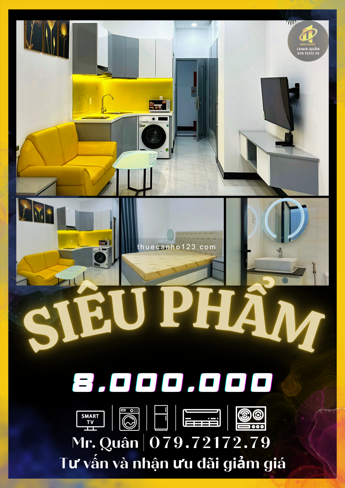 Căn studio siêu phẩm, full nt, máy giặt, ban công gần đại học TĐT, Lotte Quận 7