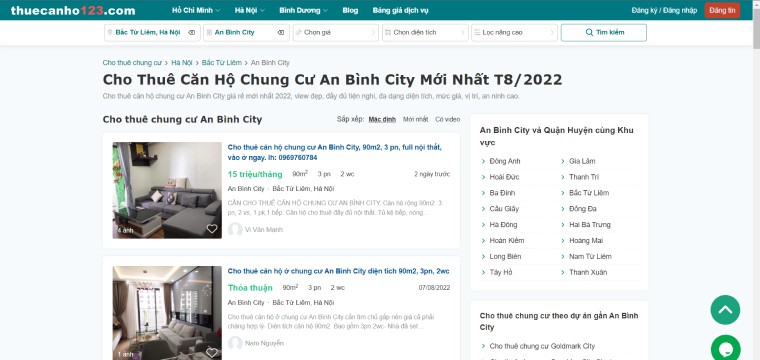 Tìm nơi cho thuê chung cư An Bình City giá rẻ