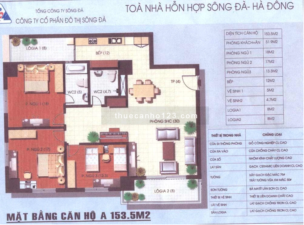 Cho thuê căn hộ 155 m căn góc 3 ngủ 131 Trần Phú Hà Đông 12tr/tháng