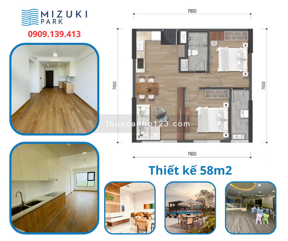 Cho thuê căn hộ Mizuki Park giá chỉ từ 7 triệu/tháng