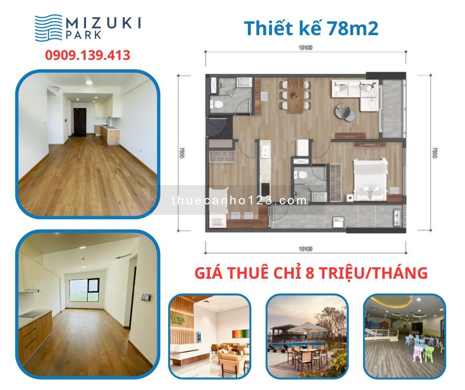 Cho thuê căn hộ Mizuki Park giá chỉ từ 7 triệu/tháng