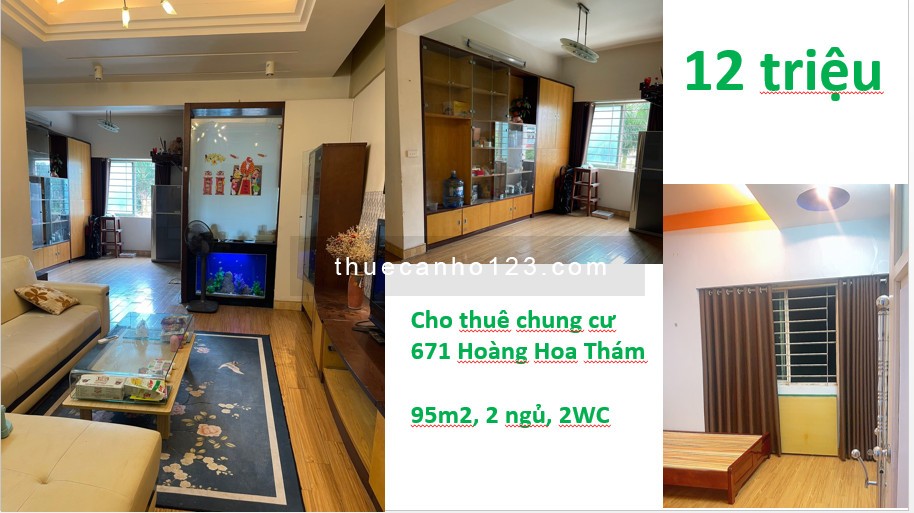 Cho thuê chung cư 671 Hoàng Hoa Thám Ba Đình, 95m2, 2 ngủ, 2VS, chỉ 12tr