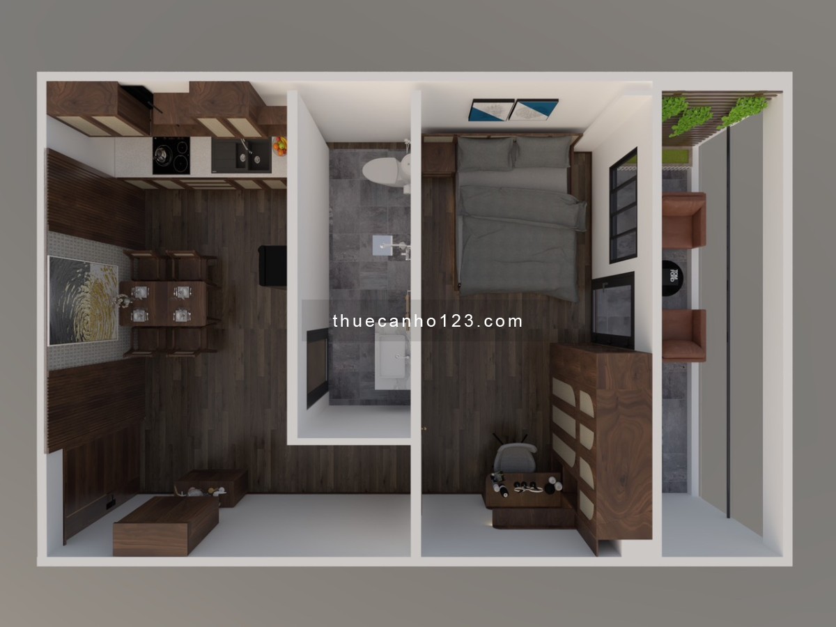 căn hộ 1pn bancol - cửa sổ chỉ tính điện Cv Hoàng Văn Thụ