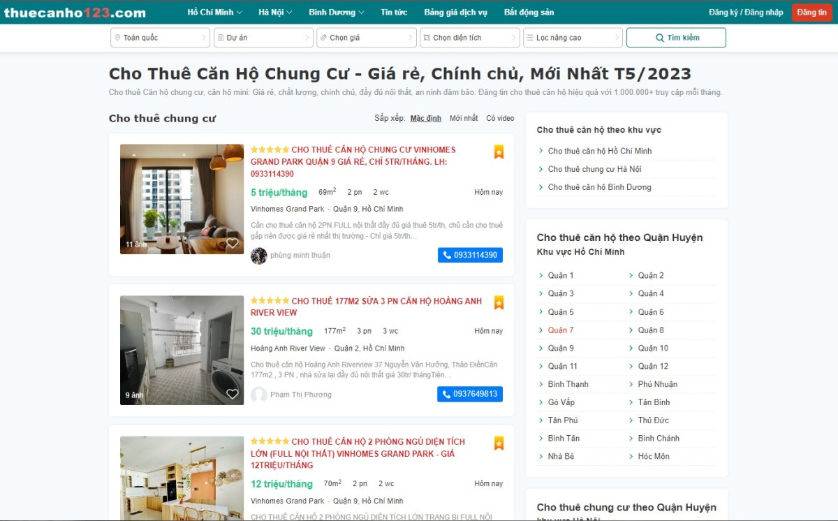 Chọn website tìm thuê căn hộ uy tín
