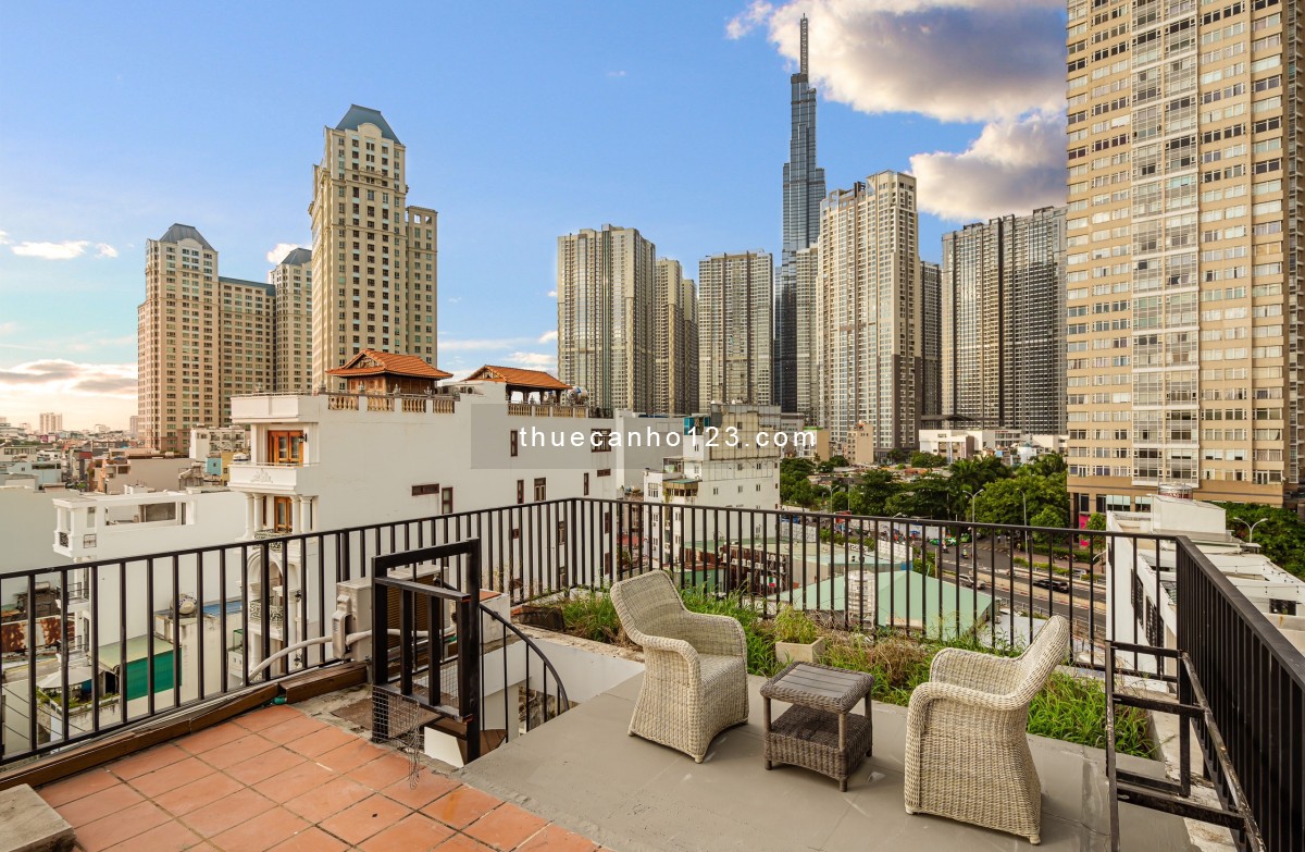 Penthouse 80m2 Full Service có Balcony + Sân Thượng Riêng View ngắm Landmark81, Bitexco TP trên cao