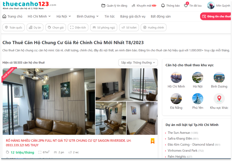 Thuecanho123.com - website chuyên cho thuê chung cư giá rẻ sinh viên Hà Nội