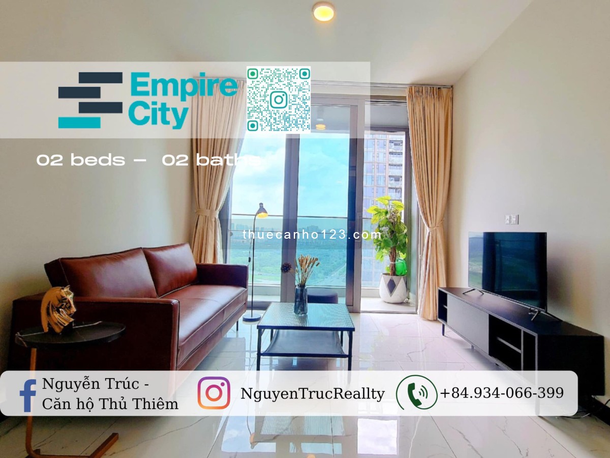 Cho thuê 02PN Empire City căn góc 93m2 tầng cao nội thất đẹp trống tháng T10/2023