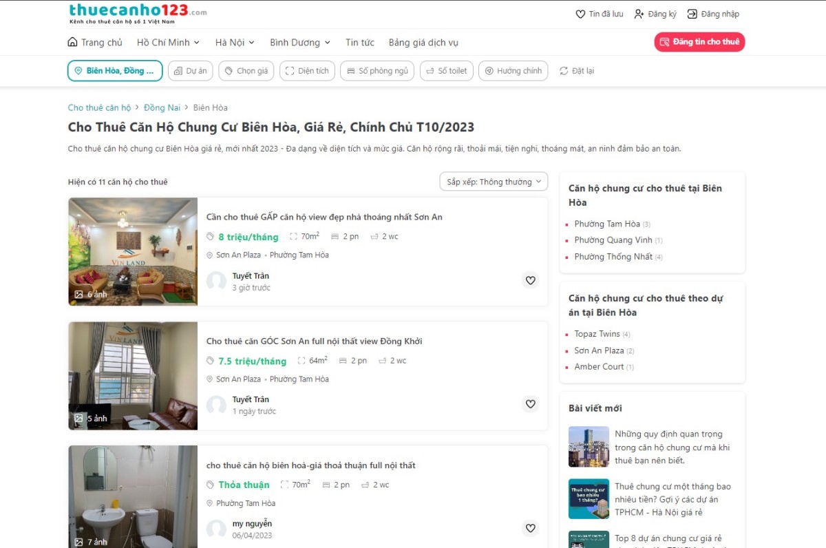 Thuecanho123.com - Tìm thuê và cho thuê căn hộ Biên Hòa